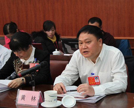 图为自治区人大代表,西林县县长黄林
