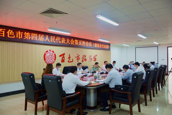 百色军分区司令员柳景成到德保县代表团,与代表们一起审议政府工作